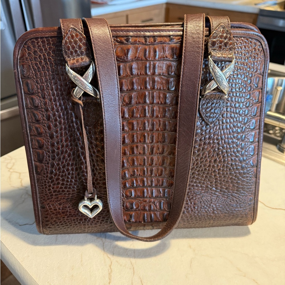 Brighton Brown Croc-Embossed Shoulder Bag - Picture 1 of 5